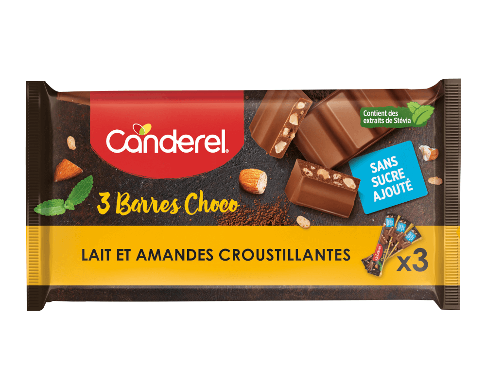 Canderel Barres Choco Lait et Amandes Croustillantes